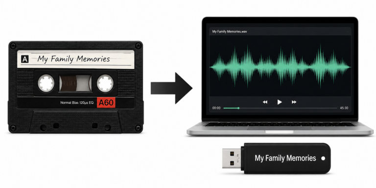 Audio cassette to digital conversion to USB drive and laptop waveform