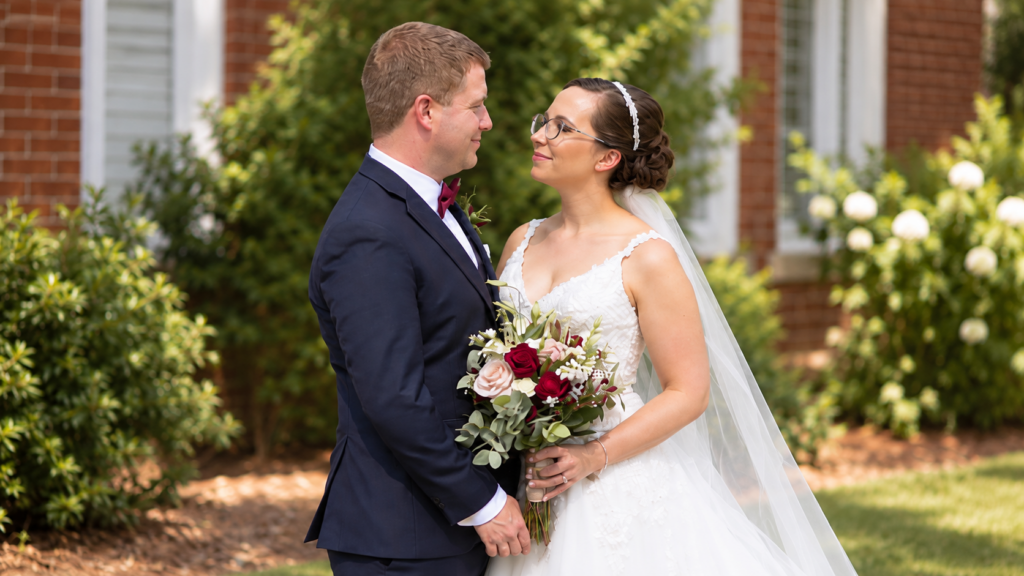 Bride and groom sharing a private first look before their wedding ceremony in Roanoke, Virginia
